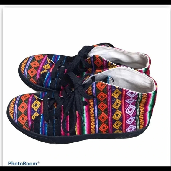 Inkkas high top sneakers Vibrant Multicolored Embroidered Aztec Festival Size 6 - Picture 2 of 8